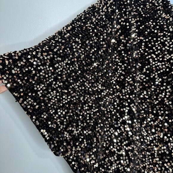 Torrid Sequin Ruana OS Black Gold Kimono Glam Party Holiday Plus - Picture 3 of 7